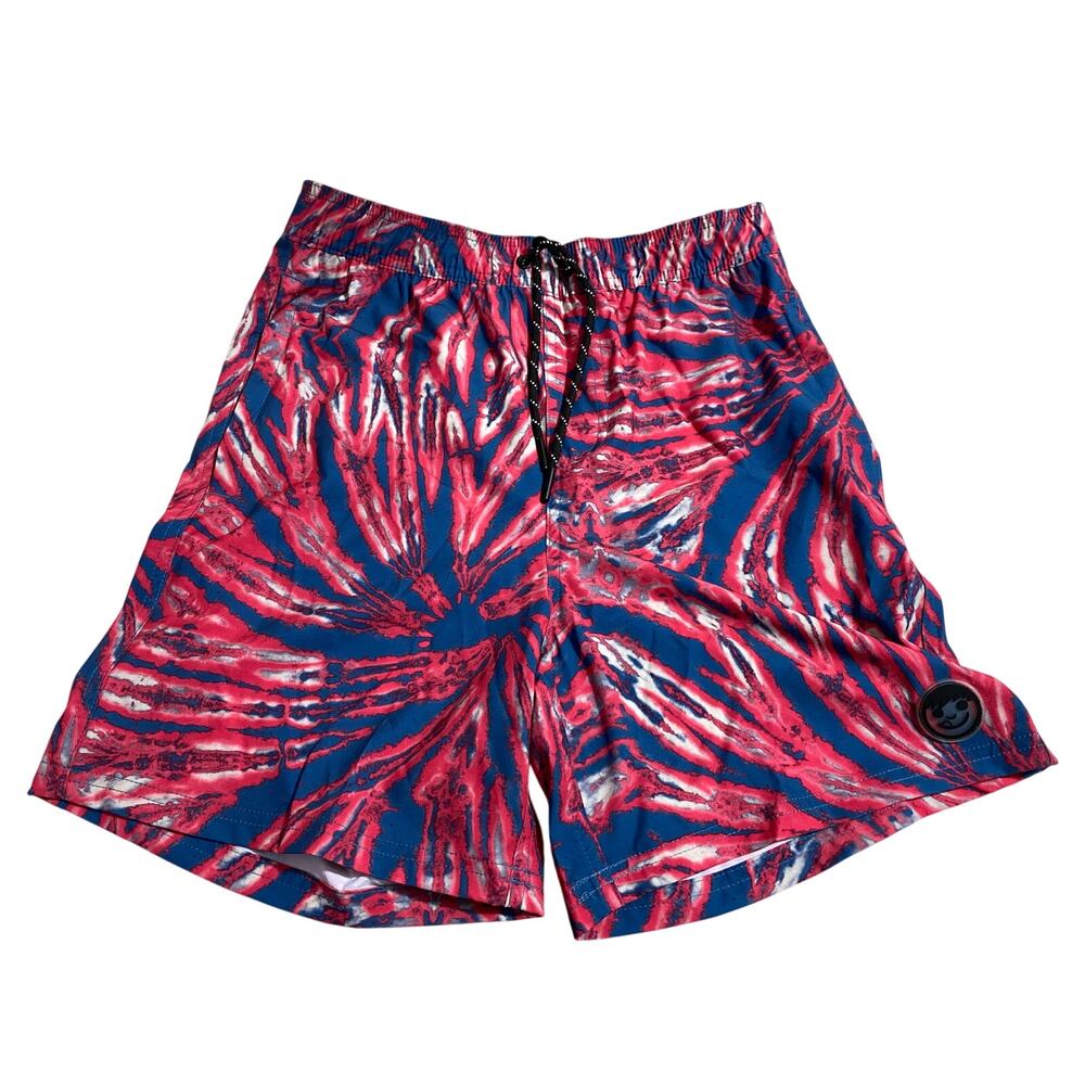 NEFF Board Shorts Mens Red Blue Tie Dye Unlined Shorts Size Medium
